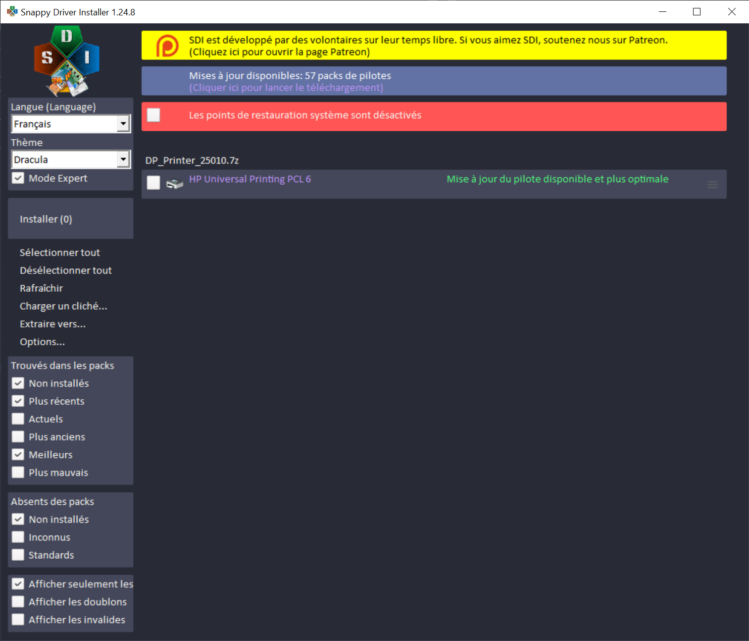 Snappy Driver Installer Origin with custom Dracula dark theme