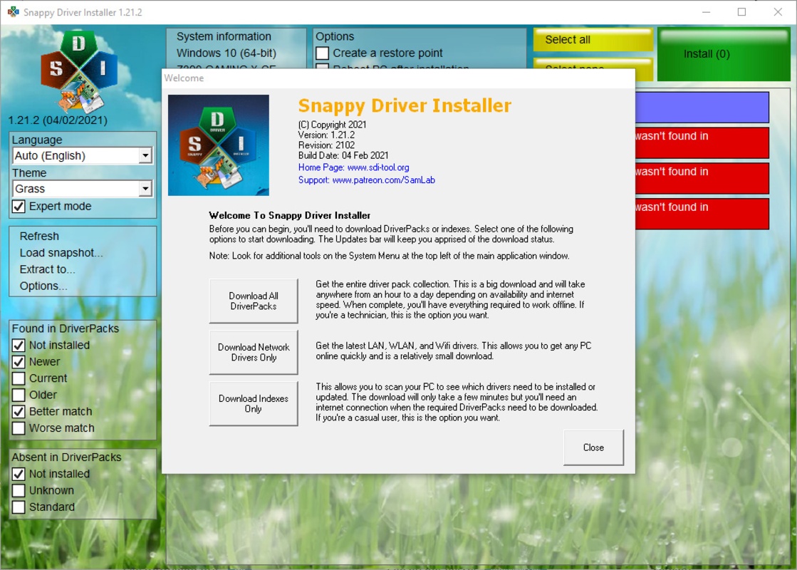 Snappy Driver Installer Origin driver pack download interface